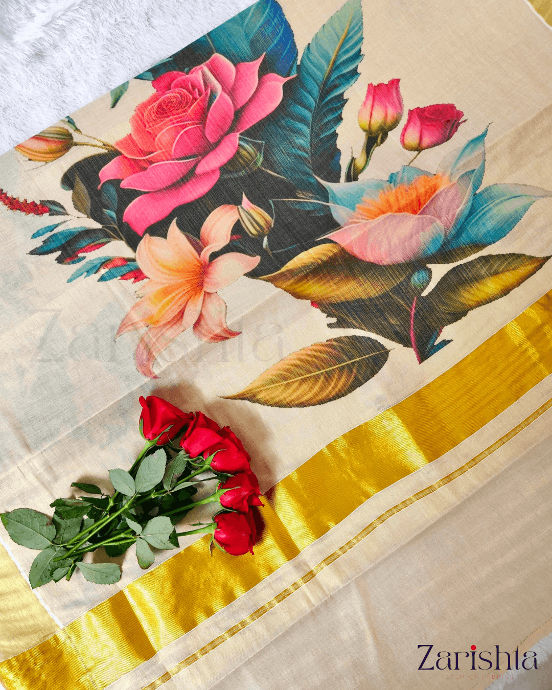 1-7.png Kerala Kasavu Tissue Saree - Image 1