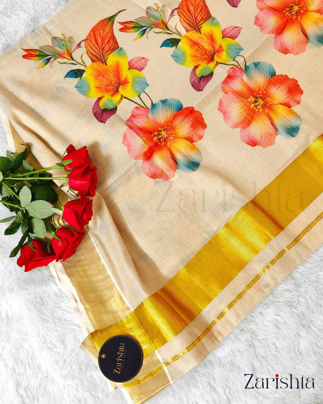 2-1-8.png Kerala Kasavu Tissue Saree - Image 1