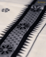 Balck Floral Silver Kasavu Saree - Image 2