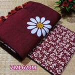 Meroon Khadi Saree with Printed Blouse