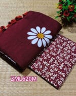 Meroon Khadi Saree with Printed Blouse