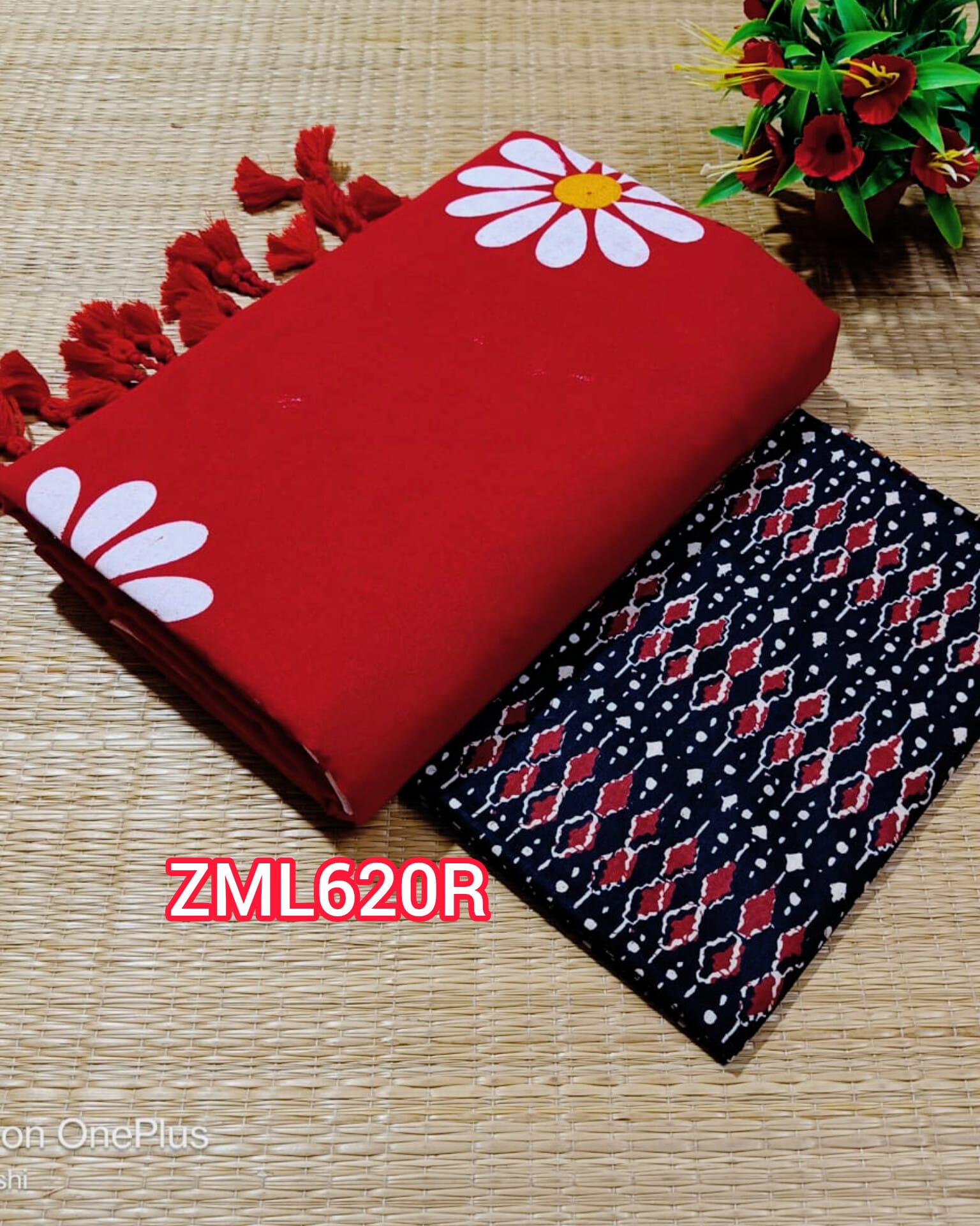 InShot_20250708_225217823 Red Khadi Saree with Printed Blouse - Image 1