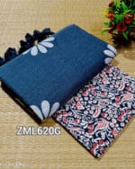 Deep Grey Khadi Saree with Printed Blouse